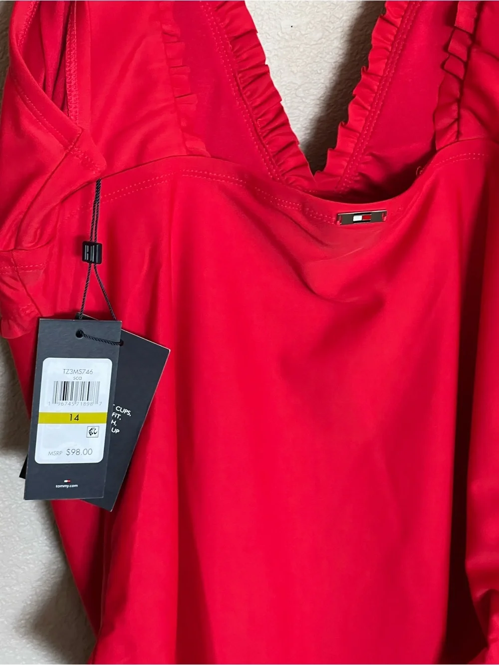 Tommy Hilfiger Red V-Neck One-Piece Swimsuit